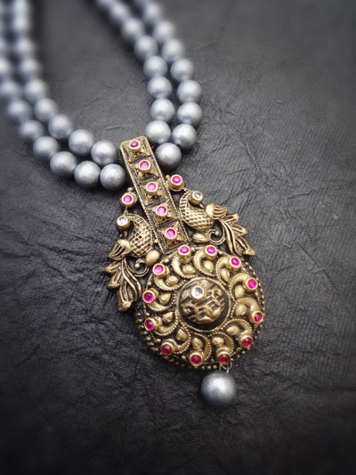 Indus Terracotta Saraswathi — White & Gold Necklace Set